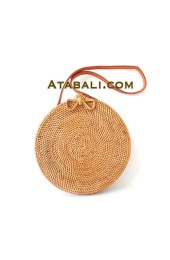 Ata round handwoven bag with ribbon clip